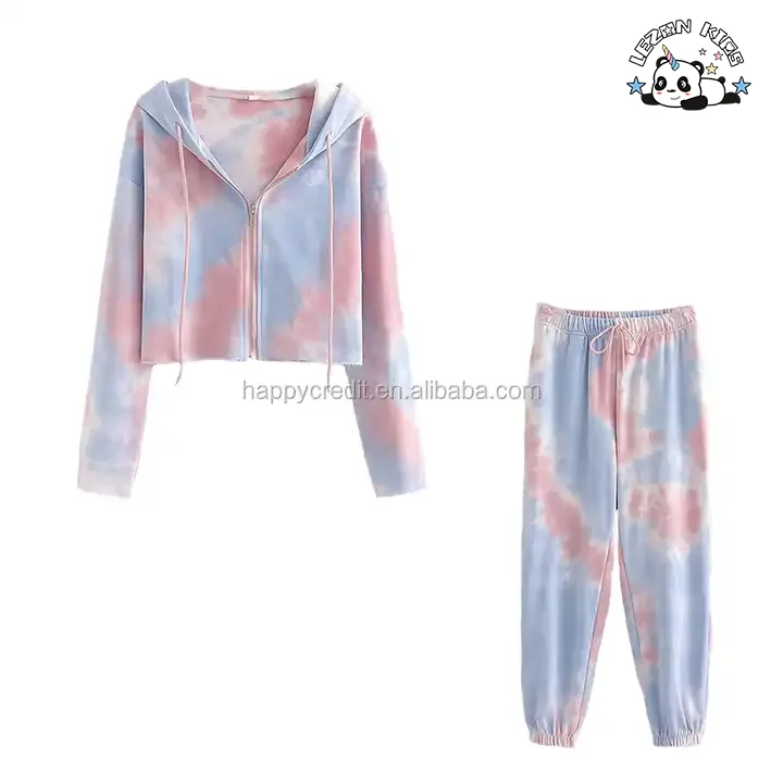 LEZONKIDS - Customized Hot Products Woolen Tie-Dye Kids Clothes Fall Tracksuits Set with Custom Logo for 2-14T Girls
